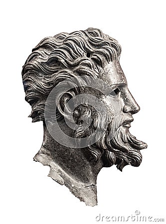 Ancient metallic basorelief of handsome man with beard Stock Photo