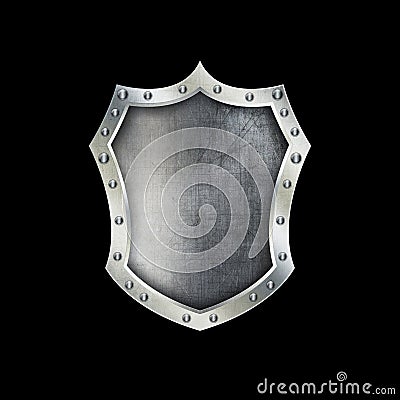 Ancient metallic shield with riveted border. Stock Photo