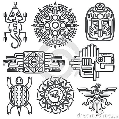 Ancient mexican vector mythology symbols. american aztec, mayan culture native totem patterns Vector Illustration