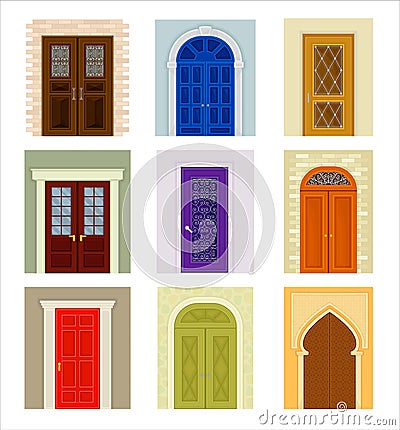 Ancient and Modern Doors as Hinged Movable Barrier Vector Set Vector Illustration