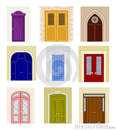 Ancient and Modern Doors as Hinged Movable Barrier Vector Set Vector Illustration