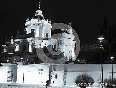 Ancient monument - facade of medieval church in Lviv Ukraine Stock Photo