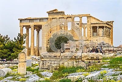 Ancient Monument Porch Caryatids Ruins Temple Erechtheion Acropolis Athens Greece Editorial Stock Photo