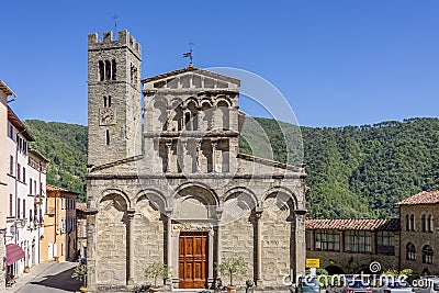 The ancient monumental church Pieve di Santa Maria Assunta in the historic center of Villa Basilica, Lucca, Italy Stock Photo