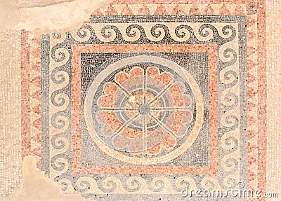 Ancient mosaic floor from King Herod palace in Ma Stock Photo