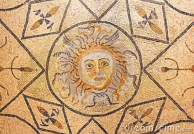 Ancient mosaic portraying Medusa, Volubilis, Morocco. Stock Photo
