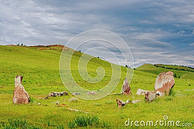 An ancient mound in the steppes of Khakassia Stock Photo