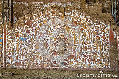 Ancient Mural at Huaca de la Luna archaeological site - Trujillo, Peru Stock Photo