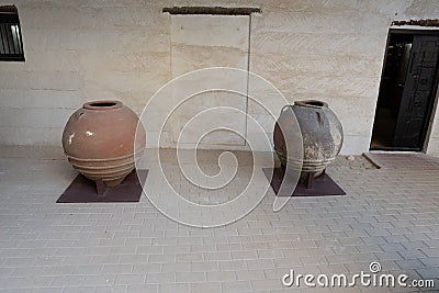 Ancient Museum large clay pots on display a middle eastern at the Ras al Khaimah Museum in the United Arab Emirates Editorial Stock Photo