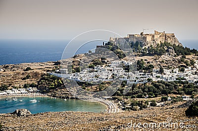 Ancient mythological greek city of Lindos in Rhodes island Stock Photo