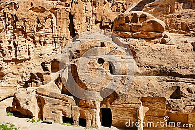 Ancient Nabataean Rock-Cut Tombs in Little Petra, Jordan Stock Photo