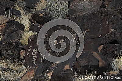 Petroglyphs at Boca Negra at Petroglyph National Monument in Albuquerque, New Mexico,USA Editorial Stock Photo