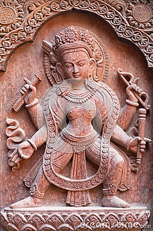 Nepalese wooden carving at the palace in Patan, Nepal Stock Photo