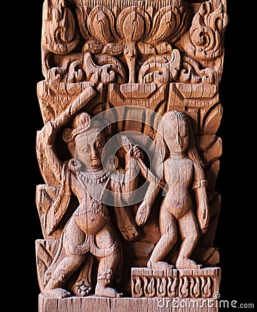 Ancient Nepalese wooden carving in Patan, Nepal Stock Photo