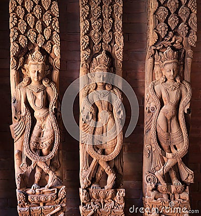 Ancient Nepalese wooden carving in Patan, Nepal Stock Photo