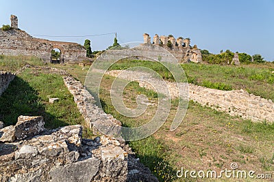 ancient Nikopolis in preveza greece paleochristian church in the castle of Nikolopils culumns mosaics Stock Photo