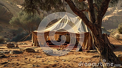 Ancient Nomadic Dwelling: Bedouin Tent in the 17th Century Stock Photo