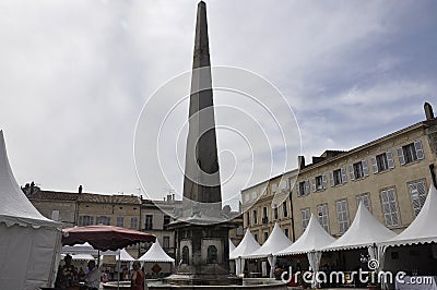 Arles, 9th september: Obelisk Monument from Place de la Republique Square in Arles, France Editorial Stock Photo