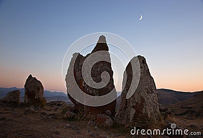 Ancient Observatory Karahunj in Armenia Stock Photo