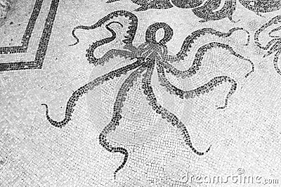 Octopus floor mosaic at excavated city of Herculaneum, Italy Stock Photo