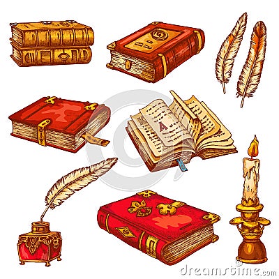 Ancient old books, poetry literature vector sketch Vector Illustration