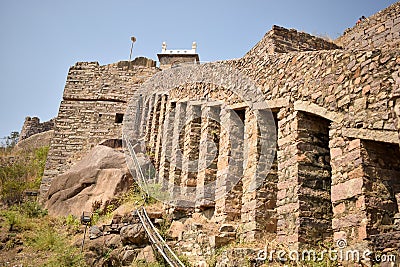 Ancient Old Historical Golconda Fort in India Background stock photograph. Stock Photo