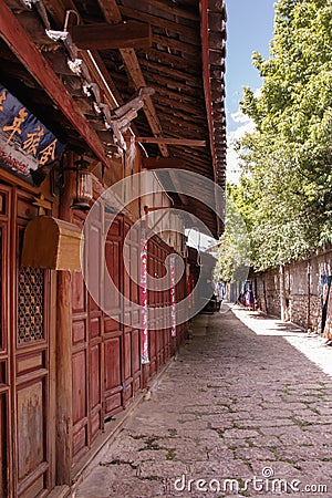 Ancient old retro old Naxi house street view of Baisha Ancient Town in Lijiang, Yunnan Province, China Editorial Stock Photo