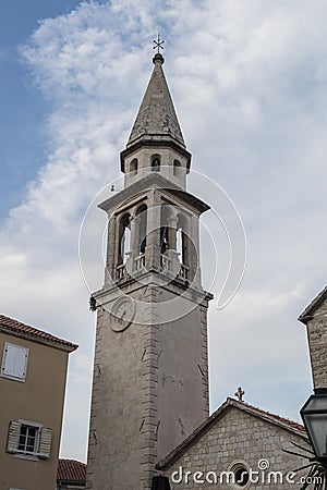 Ancient Orthodox church made of stone in the Byzantine style in Budva Adriatic, Montenegro Editorial Stock Photo