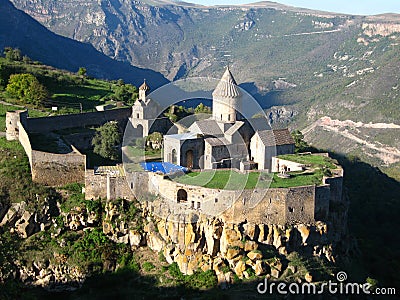 Ancient orthodox stone monastery in Armenia, TatevÂ monastery, made of gray brick Stock Photo