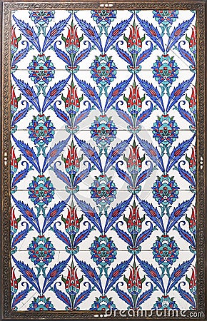Ancient Ottoman patterned tile framed Stock Photo