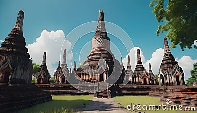 Ancient pagoda of Wat Mahathat in ayutthaya, Thailand. Generative AI Stock Photo
