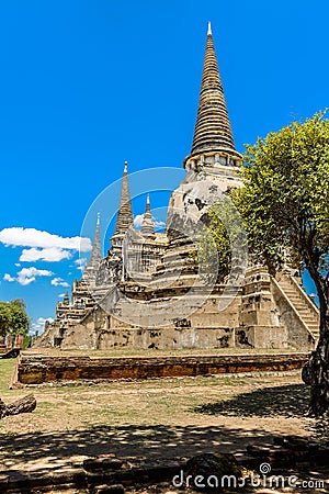 Ancient Pagoda in Wat Phrasisanpetch Phra Si Sanphet. Ayutthay Stock Photo