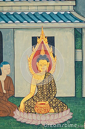 Ancient painting of buddha Stock Photo