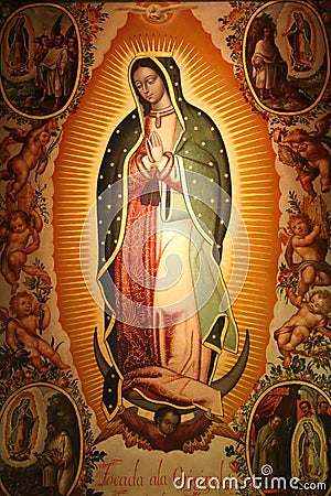 Ancient painting of the virgen de guadalupe I Editorial Stock Photo