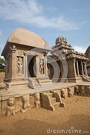 Ancient Pancha Rathas temple at Mahabalipuram Stock Photo