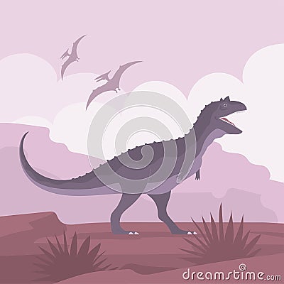 Ancient pangolin carnotaurus of the Jurassic period Vector Illustration