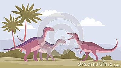 Ancient pangolin Iguanodon vs Baryonyx of the Jurassic period Vector Illustration