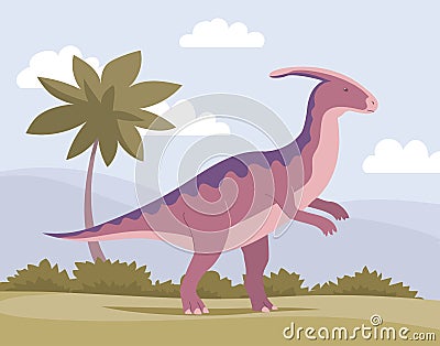 Ancient pangolin parasaurolophus with a horn on his head Vector Illustration