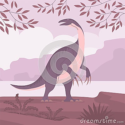 Ancient pangolin therizinosaurus on the background of wildlife Vector Illustration