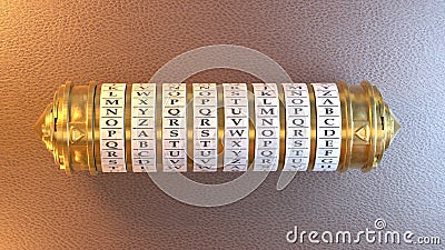 Ancient Password protected device. The rings rotate to align the letters that make up the word PASSWORD. 3D Rendering Stock Photo