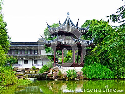 Ancient pavilion inside XiXi Wetland park Editorial Stock Photo