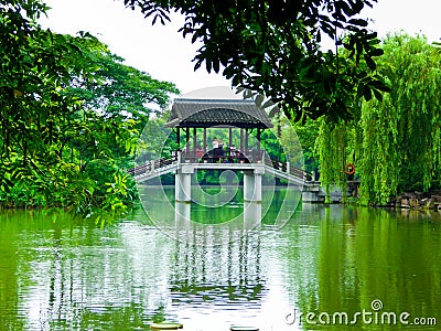 Ancient pavilion inside XiXi Wetland park Editorial Stock Photo