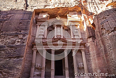 Ancient Petra in Jordan. Al Khazneh (the Treasury) in historical and archaeological site in Jordan Editorial Stock Photo