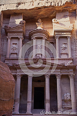 Ancient Petra in Jordan. Al Khazneh (the Treasury) in historical and archaeological site in Jordan Editorial Stock Photo