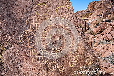 Ancient petroglyph rock art symbol Editorial Stock Photo