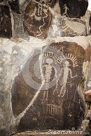 Ancient Petroglyphs Cliff Drawings Ginko Petrified Forest Washington Stock Photo