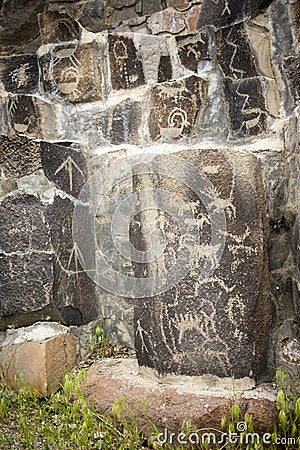 Ancient Petroglyphs Cliff Drawings Ginko Petrified Forest Washington Stock Photo