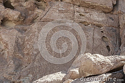 Ancient Petroglyphs on the Rocks at Yerbas Buenas in Atacama Desert in Chile Stock Photo