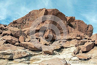 Ancient Petroglyphs on the Rocks at Yerbas Buenas in Atacama Desert, Chile, South America Stock Photo