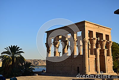Ancient pharaohs Philae temple in Aswan Egypt in the river nile , old temple have hieroglyphs craved in its stones/Trajan`s Kiosk Stock Photo